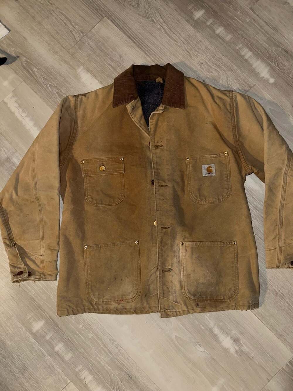 Vintage Carhartt Blanket Lined Chore Coat Tan Duck Canvas Work Jacket